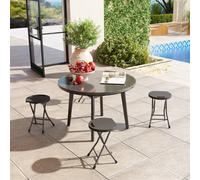 Outsunny Folding Stool Set Of 4, Decorative Garden Stool Set, Charcoal Grey In Dark Grey Dark Grey