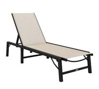 Outsunny Folding Sun Lounger - 5-Position Adjustable Sun Sunbed - Khaki | TJ Hughes