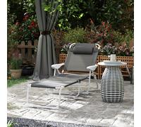OUTSUNNY Folding Sun Lounger with 4-Level Backrest & Headrest, Charcoal Grey in Dark Grey Outsunny Dark Grey