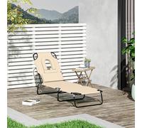 Outsunny Folding Sun Lounger Reclining Chair – With Pillow & Reading Hole – Beige