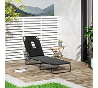 Outsunny Foldable Sun Lounger Recliner Chair with Pillow, Reading Hole for Garden Beach, Adjustable, Black