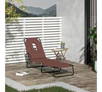 OUTSUNNY Folding Sun Lounger Reclining Chair w/ Pillow Reading Hole in Brown Outsunny Brown