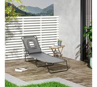 Outsunny Folding Sun Lounger Reclining Chair w/ Pillow Reading Hole Grey