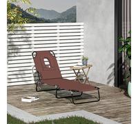 OUTSUNNY Folding Sun Lounger Reclining Chair w/ Pillow Reading Hole in Brown Outsunny Brown