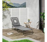 Outsunny Folding Sun Lounger Reclining Chair W/ Pillow Reading Hole In Grey Grey