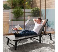 Outsunny Folding Sun Lounger, 5-Position Adjustable Bed, Light Grey, Grey
