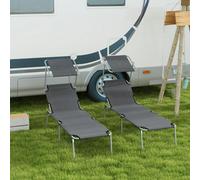OUTSUNNY Folding Sun Lounger Set of 2 w/ Sunshade Adjustable Backrest in Grey Outsunny Grey