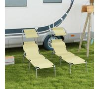 OUTSUNNY Folding Sun Lounger Set of 2 w/ Sunshade Adjustable Backrest in Beige Outsunny Beige