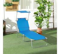 Outsunny Folding Sun Lounger Set of 2 w/ Sunshade Adjustable Backrest Beige - Bright Blue - Oxford Fabric, Metal - 187L x 58W x 36Hcm