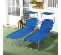 Outsunny Folding Sun Lounger Set Of 2 W/ Sunshade Adjustable Backrest In Blue Blue