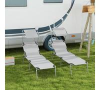 OUTSUNNY Folding Sun Lounger Set of 2 w/ Sunshade Adjustable Backrest in Light Grey Outsunny Light Grey