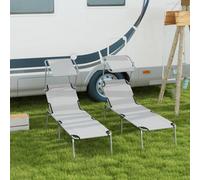 Outsunny Folding Sun Lounger Set Of 2 W/ Sunshade Adjustable Backrest Light Grey