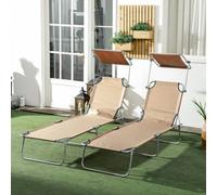 Outsunny Folding Sun Lounger Set Of 2 W/ Sunshade Adjustable Backrest Sand