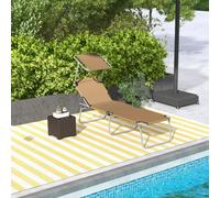 Outsunny Folding Sun Lounger w/ Sunshade Adjustable Backrest Tan, Brown