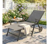 OUTSUNNY Folding Sun Lounger w/ Wheels, 5-Position Adjustable Lounge, Grey Outsunny Grey