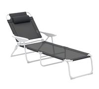 Outsunny Folding Sun Lounger with 4-Level Backrest & Headrest, Charcoal Grey, Grey
