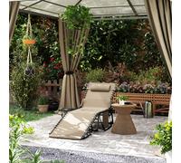 Outsunny Folding Sun Lounger with 5-Level Reclining Back, Side Table, Beige, Brown