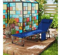 Outsunny Folding Sun Lounger with 5-Level Reclining Back, Side Table, Blue
