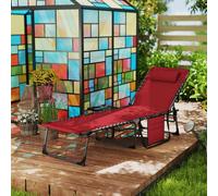 Outsunny Folding Sun Lounger with 5-Level Reclining Back, Side Table, Red, Red