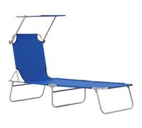 Outsunny Folding Sun Lounger with Canopy, Portable Blue | Reclining Sunbed, 4-Position Adjustable Backrest, 600D Oxford Cloth, Garden Lounger Recliner Chair, Beach Camping Patio
