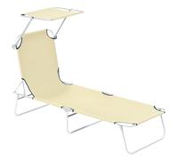 Outsunny Folding Sun Lounger with Canopy, Reclining Sunbed with 4-Position Adjustable Backrest, 600D Oxford Cloth, Portable Garden Lounger Recliner Chair for Beach, Camping, Patio, Beige