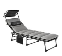 Outsunny Folding Sun Lounger with Canopy, Reclining Sunbed with Cushion, Side Pocket, Carrying Handle, Light Grey