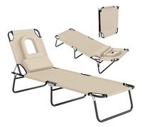 Outsunny Folding Sun Lounger with Face Hole, 4-Position Adjustable Backrest Garden Recliner Chair Sunbed, Outdoor Lounge Chair with 600 D Oxford Clot