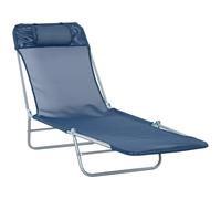 Outsunny Folding Sun Lounger with Head Pillow - Dark Blue