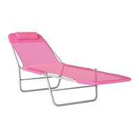 Outsunny Folding Sun Lounger with Head Pillow - Pink