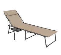 Outsunny Folding Sun Lounger with Side Table, 5-Level Adjustable Reclining Sun Lounger Chair, Portable Garden Recliner Sunbed with Side Pocket, Head Pillow for Patio, Beach, Beige Beige