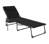 Outsunny Folding Sun Lounger with Side Table, 5-Level Adjustable Reclining Sun Lounger Chair, Portable Garden Recliner Sunbed with Side Pocket, Head Pillow for Patio, Beach, Black