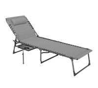 Outsunny Folding Sun Lounger with Side Table, 5-Level Adjustable Reclining Sun Lounger Chair, Portable Garden Recliner Sunbed with Side Pocket, Head Pillow for Patio, Beach, Grey