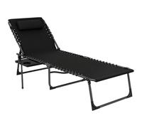 Outsunny Folding Sun Lounger with Side Table, 5-Level Adjustable Reclining Sun Lounger Chair, Portable Garden Recliner Sunbed with Side Pocket, Head Pillow for Patio, Beach, Black Black