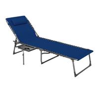 Outsunny Folding Sun Lounger with Side Table, 5-Level Adjustable Reclining Sun Lounger Chair, Portable Garden Recliner Sunbed with Side Pocket, Head Pillow for Patio, Beach, Dark Blue Blue