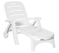 Outsunny Folding Sun Lounger Recliner on Wheels - White, White