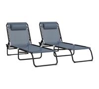 Outsunny Folding Sun Loungers: Dual Beach Recliners, 4-Position Adjustable, Grey Aosom UK
