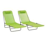 Outsunny Folding Sun Loungers for Garden Set of 2 Texteline Green