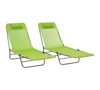 Outsunny Folding Sun Loungers for Garden Set of 2 Texteline Green | Reclining Sun Bed, 5 Position Adjustable Backrest, Headrest, Portable Garden Lounger Recliner Chair, for Beach, Patio, Camp