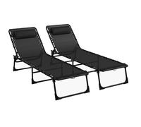 Outsunny Folding Sun Loungers, Pair of Beach Chaise Chairs, 4-Position Adjustable, Portable for Camping, Black