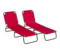 Outsunny Folding Sun Loungers Set of 2, Outdoor Day Bed with 5-Position Adjustable Backrest for Beach, Patio, Wine Red Aosom UK