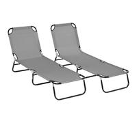Outsunny Folding Sun Loungers Set of 2, Outdoor Day Bed with 5-Position Adjustable Backrest with Breathable Mesh for Beach, Patio, Dark Grey