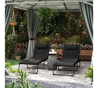 Outsunny Folding Sun Loungers Set of 2, Reclining Sun Bed, Black, Black