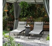 Outsunny Folding Sun Loungers Set of 2, Reclining Sun Bed, Black - 36H x 68W x 189D cm - Light Grey