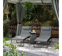 Outsunny Folding Sun Loungers Set Of 2, Reclining Sun Bed, Charcoal Grey