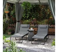 OUTSUNNY Folding Sun Loungers Set of 2, Reclining Sun Bed, Charcoal Grey in Dark Grey Outsunny Dark Grey