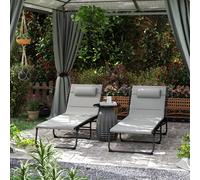 Outsunny Folding Sun Loungers Set of 2, Reclining Sun Bed, Light Grey