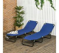 Outsunny Folding Sun Loungers Set of 2 with Adjustable Backrest, Beige - 2 - Blue