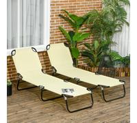 Outsunny Folding Sun Loungers Set of 2 with Adjustable Backrest, Beige