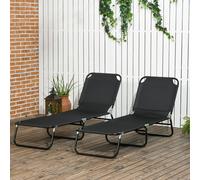 OUTSUNNY Folding Sun Loungers Set of 2 with Adjustable Backrest in Black Outsunny Black