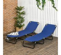 Outsunny Folding Sun Loungers Set of 2 with Adjustable Backrest, Blue